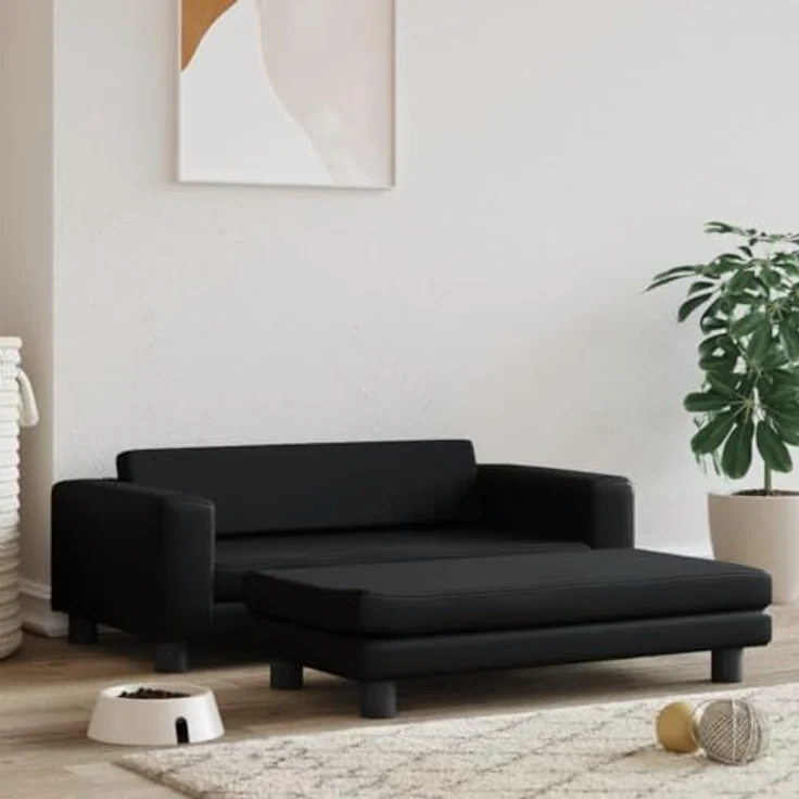 vidaXL Hundebett mit Verlängerung Schwarz 100x50x30 cm Kunstleder – Bild 2