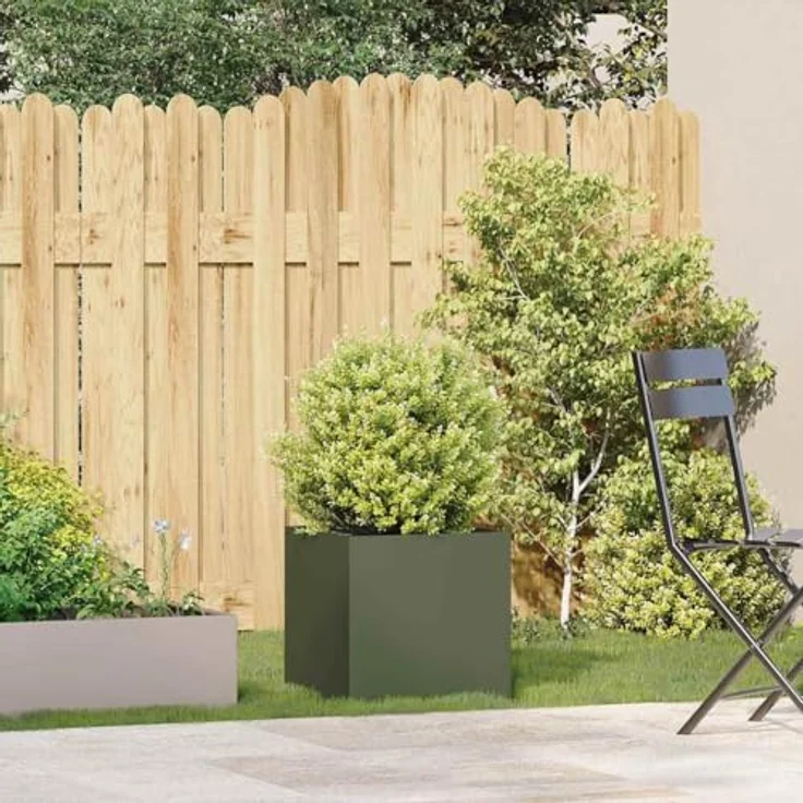 vidaXL Pflanzkübel Olivgrün 40x40x40 cm Kaltgewalzter Stahl, Pflanzschale, Garten-Garten-Pflanzkübel, Outdoor-Pflanzgefäß, Hochbeet – Bild 3