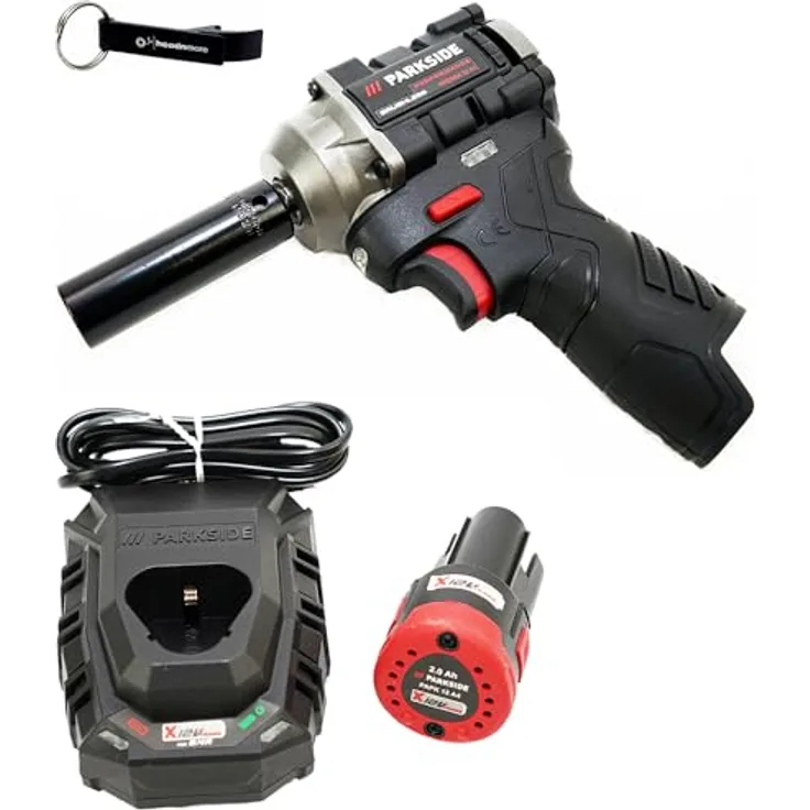 HEADNMORE® Bundle - PARKSIDE PERFORMANCE® 12V ½ Akku Schlagschrauber PPDSSA 12 + Schlüsselanhänger, Kfz-Radmontage, Lithium-Ionen-Akku, LED-Licht, 4 Drehmomentstufen