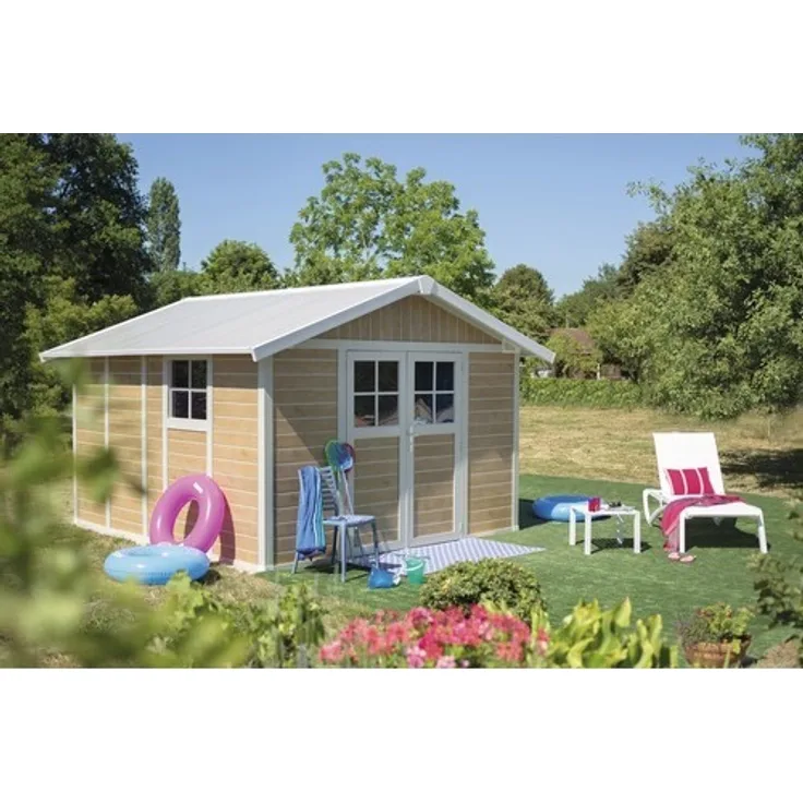 Grosfillex Gartenhaus Deco H11 Sherwood 370 x 407 cm holzoptik, UV-beständige Lackierung, Wandstärke 26 mm, 11,5 m² Gründfläche