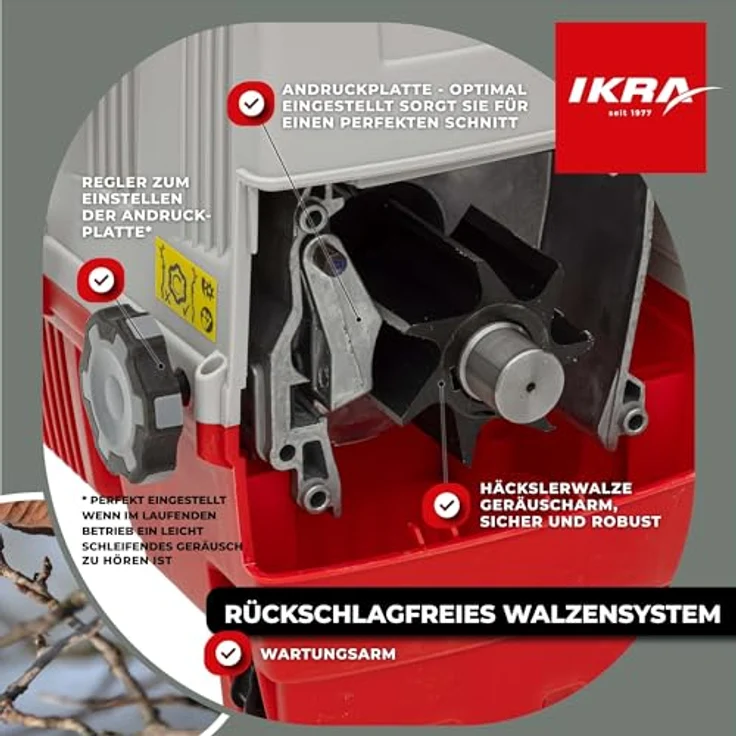ikra GmbH Häcksler ILH 3000 S, 3000 Watt Walzenhäcksler mit 4,4 cm max. Astdurchmesser und automatischem Asteinzug – Bild 3