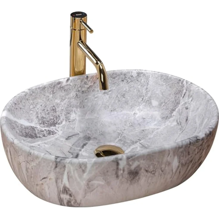 Rea Aufsatzwaschbecken Keramik Oval 49x35 cm, grau, ohne Überlauföffnung – Bild 1