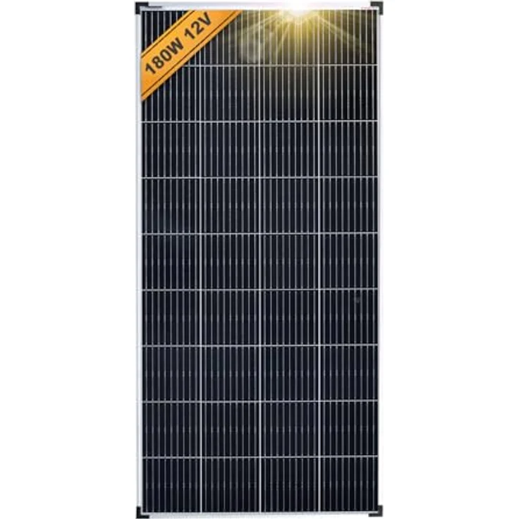 enjoy solar Solarmodul ES180M36, Monokristallin PERC 12V/180W mit hoher Effizienz für Garten und Wohnmobil, silberner Rahmen – Bild 1