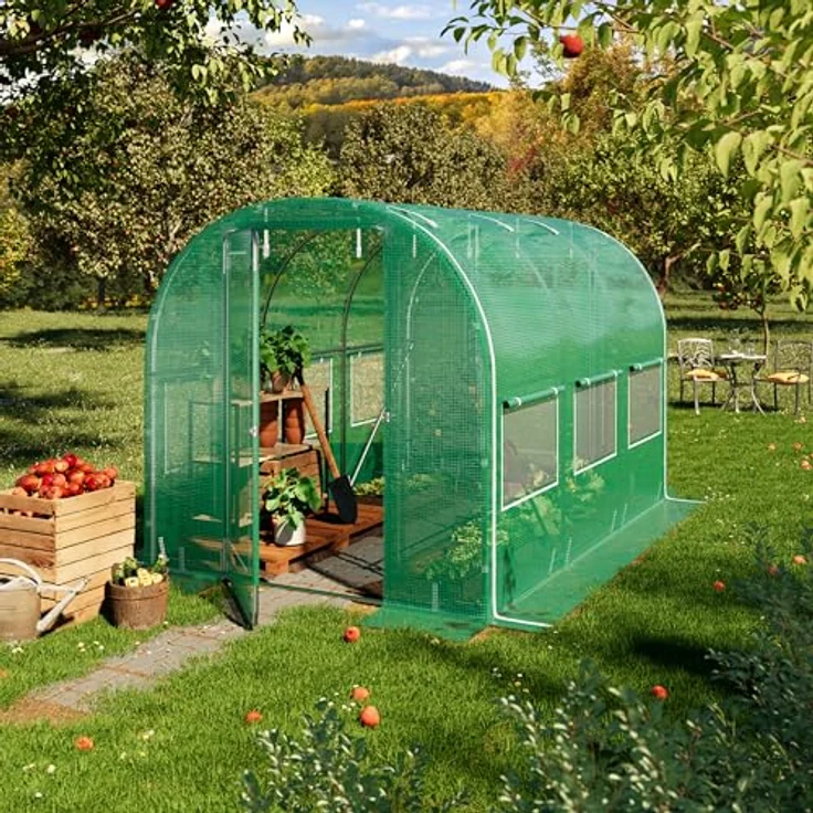 TOOLPORT Foliengewächshaus 2x3m Premium, schwenkbare Türkonstruktion, PE-Plane 180 g/m², grün transparent, wind- und wetterfest – Bild 2