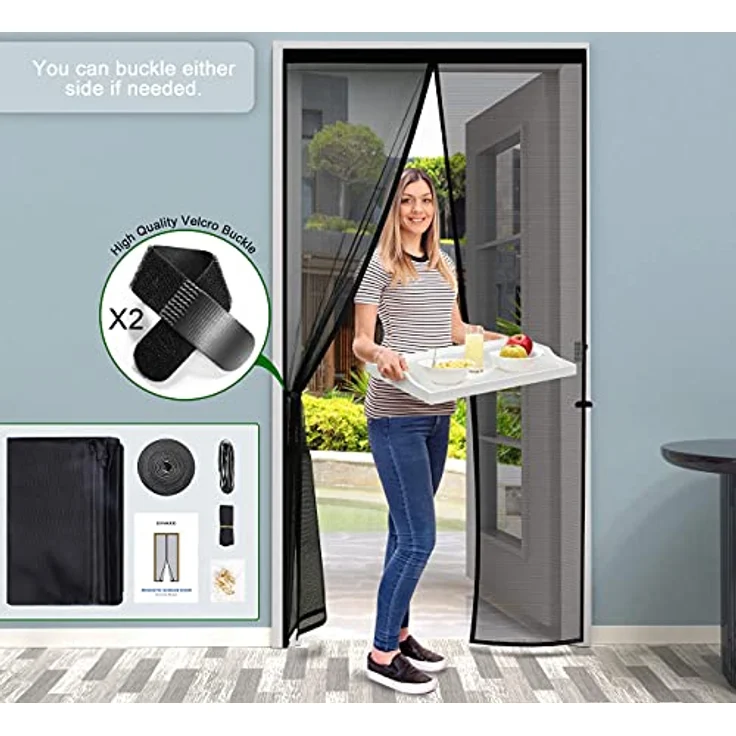 Cinkee VERDICKTER Fliegengitter Tür Insektenschutz Magnetvorhang, schwarz, 90 x 210 cm, selbstschließend, einfach zu installieren, für Balkontüren, Kellertüren und Terrassentüren – Bild 4
