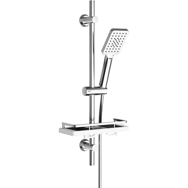 Görbach Duschstange mit Handbrause, Edelstahl Brausestangeset 70 cm, höhenverstellbar, Chrom – Bild 1