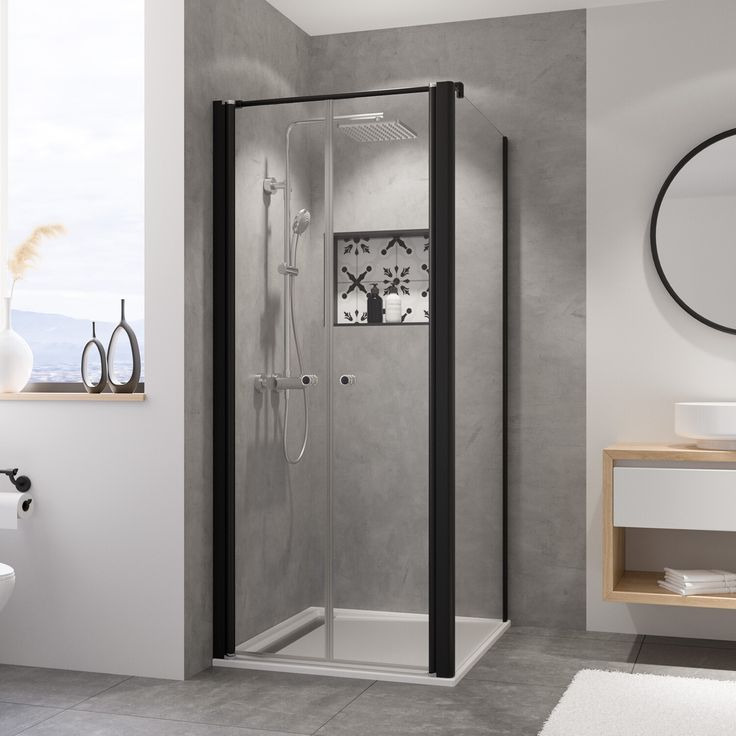Breuer Pendeltür 'Elana 6', 100 cm, für Seitenwand, Schwarz matt, 6 mm Sicherheitsglas, Hebe-Senkmechanismus, klarglas hell