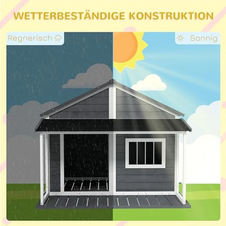 PawHut Hundehütte aus Massivholz Kleintierhaus Hundehaus mit Terrasse Asphaltdach Outdoor wetterfeste Hütte für draußen Grau 124 x 112 x 105 cm – Bild 4