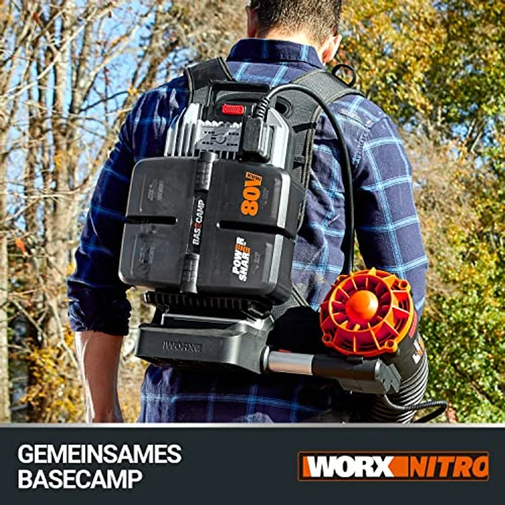 WORX Nitro WG572E 80V (4x20V/4Ah) Laubbläser – Profi mit leistungsstark bürstenlosem Motor – großes Luftvolumen – Variable Geschwindigkeit mit Turbomodus – inkl. 4 x Pro Akkus & Basecamp Ladengerät – Bild 4
