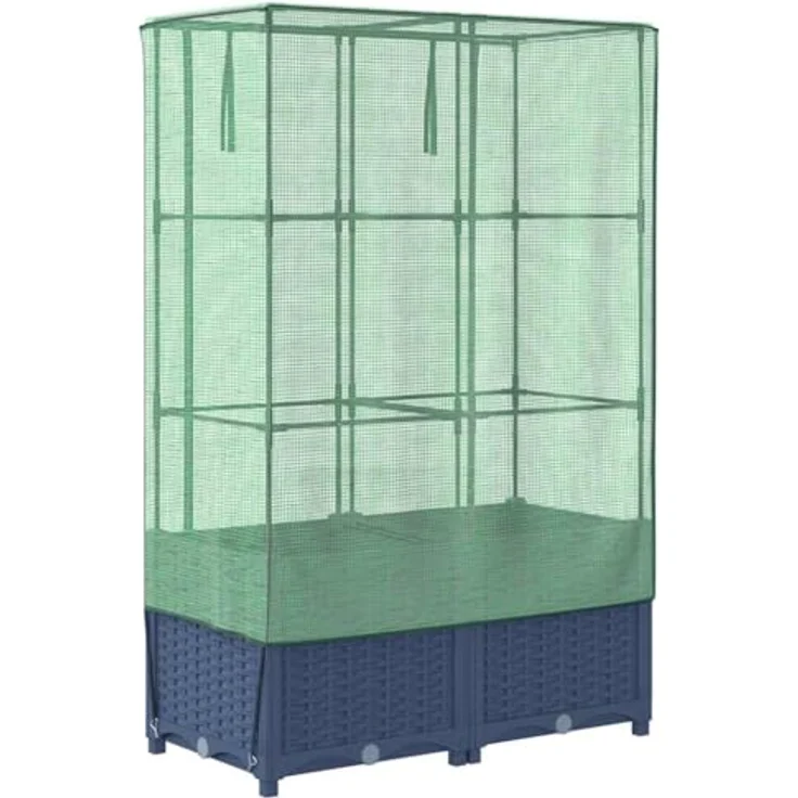 vidaXL Hochbeet Hochbeet mit Gewächshaus-Aufsatz Rattan-Optik 80x40x138 cm (Dunkelgrau) – Bild 9
