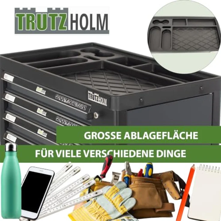 TRUTZHOLM Werkstattwagen Premium XXL, 254-tlg. CRV Werkzeugset auf Rollen, abschließbar, 8 Schubladen, schwarz-anthrazit, 840mm Breite – Bild 7