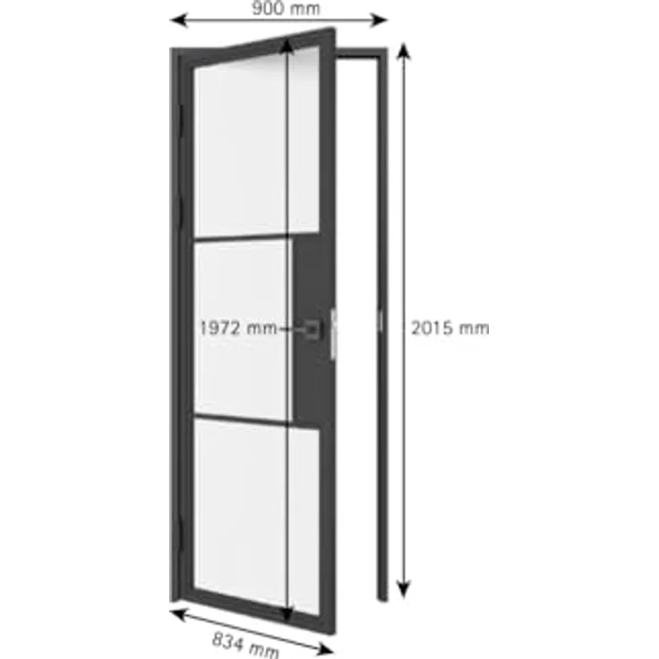 inova Glastür satiniert Komplettset 834x1972mm DIN links, Türschloss Drehtür mit Stahlbeschlägen in Schwarz, kratz- und stoßbeständig, inkl. Montagematerial – Bild 2