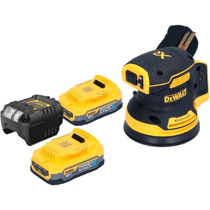 DeWalt DCW 210 E2, Akku Exzenterschleifer 18 V 125 mm Brushless mit 2x 1,7 Ah Powerstack Akku und Ladegerät