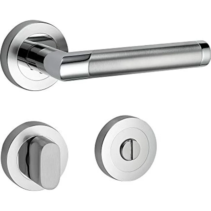 Design Drückergarnitur Core 2 | Schnellmontage Schraubrosettenoptik | Festdrehbare Lagerung | Chrom/Edelstahl matt (WC/Bad) – Bild 1