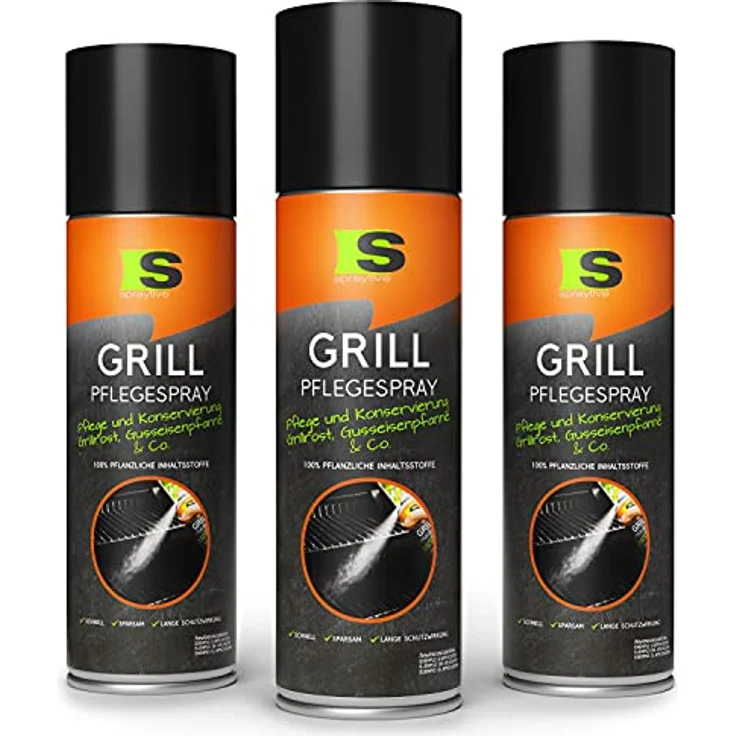 Spraytive Grill-Pflegespray 3 x 500ml - BBQ Reiniger für Edelstahl und Gusseisen, Antihaft- und Konservierungsspray für Weber Grills und Plancha Grills, 100% pflanzlich, Made in Germany – Bild 1