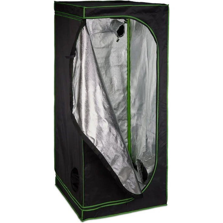 relaxdays Gewächshaus Growzelt indoor, 80 x 80 x 180 cm, XXL, 7,6 kg, Schwarz, 2-Wege-Zipper, Lichtundurchlässig – Bild 1