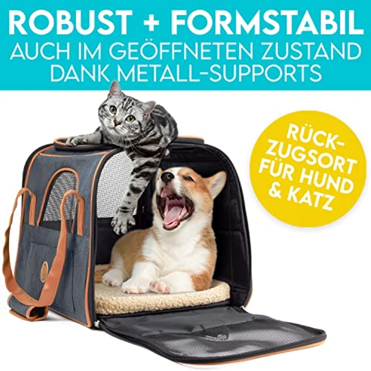 HUND IST KÖNIG® Hundetasche Katzentasche bis 6,5kg - robust & formstabil | Hochwertige Hundetragetasche | Transporttasche Katze - faltbar & leicht zu verstauen | Hundebox Auto Transportbox Katze – Bild 3