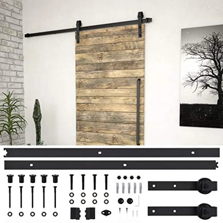 vidaXL Schiebetürbeschlag Set Schwarz Stahl 183cm - Leises und müheloses Öffnen und Schließen - Robustes und strapazierfähiges Design – Bild 2