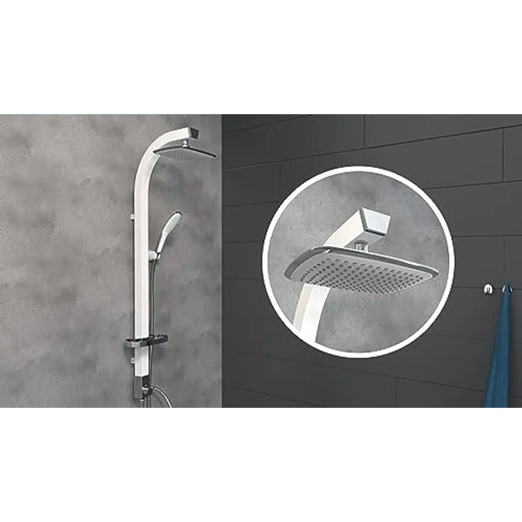 SCHÜTTE MADAGASKAR Regendusche mit Handbrause, Duschsystem in weiß mit praktischer Ablage und Wandhalterung, Duschset für Duscharmaturen, 120 cm – Bild 3