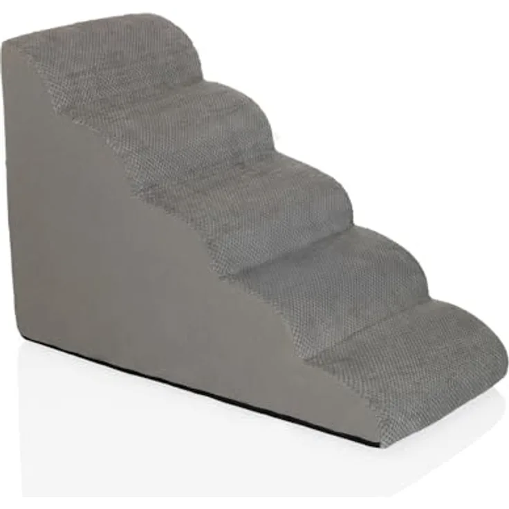 hjh LIVING PAWY STEP 5, Haustiertreppe mit 5 Stufen, rutschfester Bezug aus 100 % Polyester, waschbar, gelenkschonend für Hunde