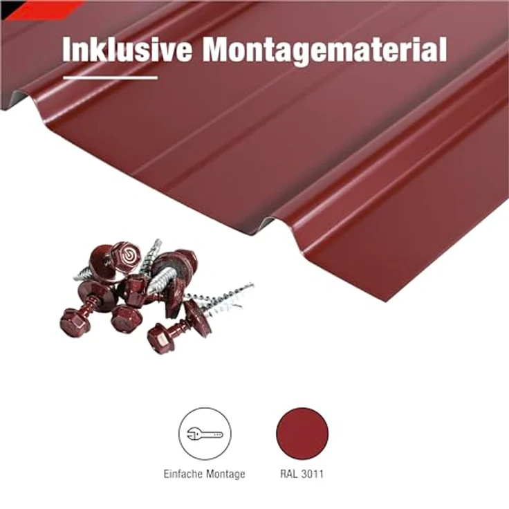 BRAVO International SMART Cover Set H12 Plus, 12 x Trapez-Abdeckblech 125 x 45 cm, 6,75 m², Stärke 0,3 mm, inkl. Schrauben, rot – Bild 3