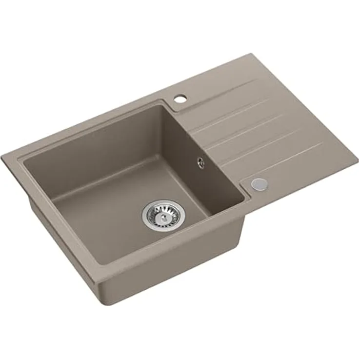 QUADRON PETER 111 Spülbecken 1-Becken Granitspüle, 78 x 50 x 20 cm, Soft Taupe, inkl. Siphon und integrierter Abtropffläche