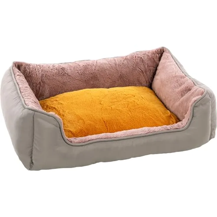 Flamingo Korb für Welpe Oddi Rechteck Ocker 60x50x20cm - Abnehmbarer Bezug mit Reißverschluss - Waschbar - Rutschfester Boden