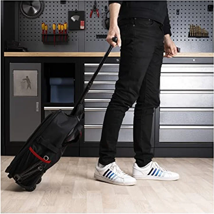 STIER Rucksack-Trolley für Werkzeuge, mit Vordertasche, Fächern und elastischen Bändern zur organisierten Werkzeugaufbewahrung, schwarz – Bild 3