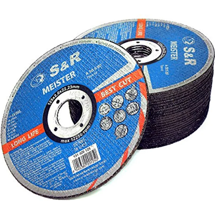 S&R Trennscheiben für Metall 125 x 2,0 x 22,23 mm, 25 tlg Set, Hochleistungs-Elektrokorund, 2-fach Fiberglas-Verstärkung, zertifizierte Profi Flexscheiben für Winkelschleifer – Bild 1