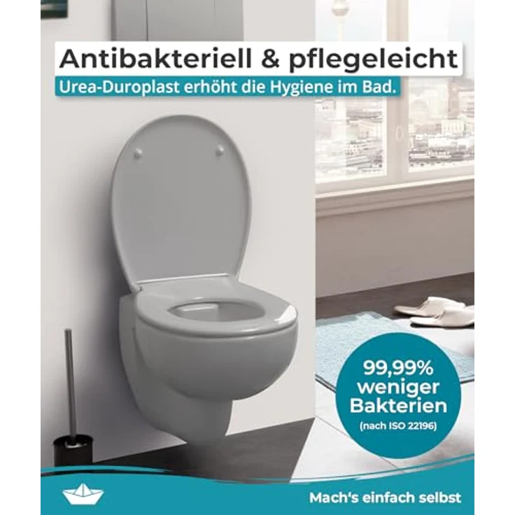 Calmwaters WC Sitz Premium Manhattan-Grau, Absenkautomatik, antibakteriell, abnehmbar, Duroplast, 250 kg Tragkraft, Modell 26LP6140 – Bild 6