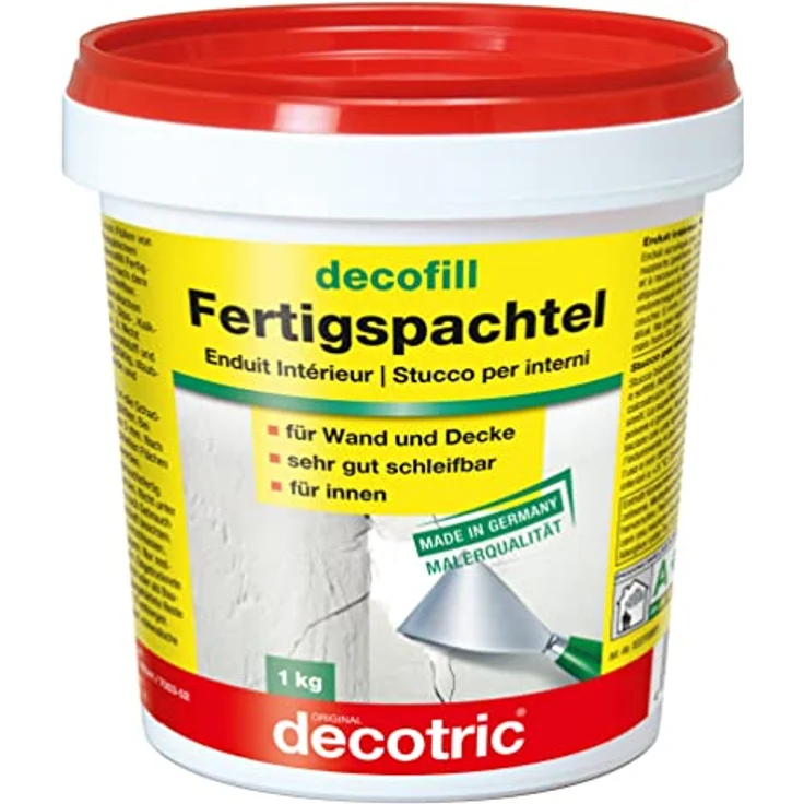 Decotric decofill Gebrauchsfertiger Spachtel, 1 kg für Innenbereich, ideal zum Reparieren und Glätten von Putzflächen