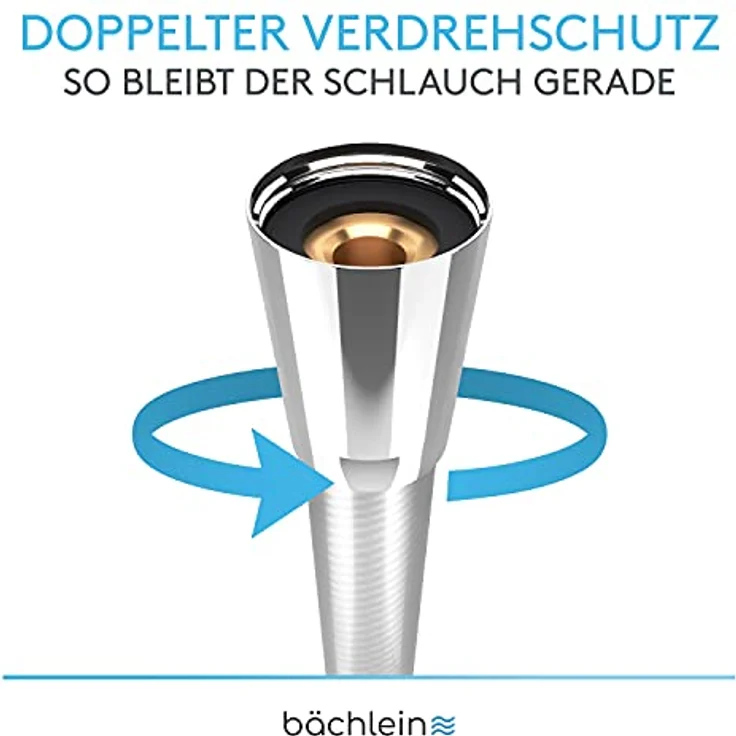 Bächlein Kunststoff Brauseschlauch mit doppelten Verdrehschutz, flexibler und knickfester Duschschlauch in 2m Länge - Made in Germany, G ½” Anschlussmaß, weiß – Bild 2