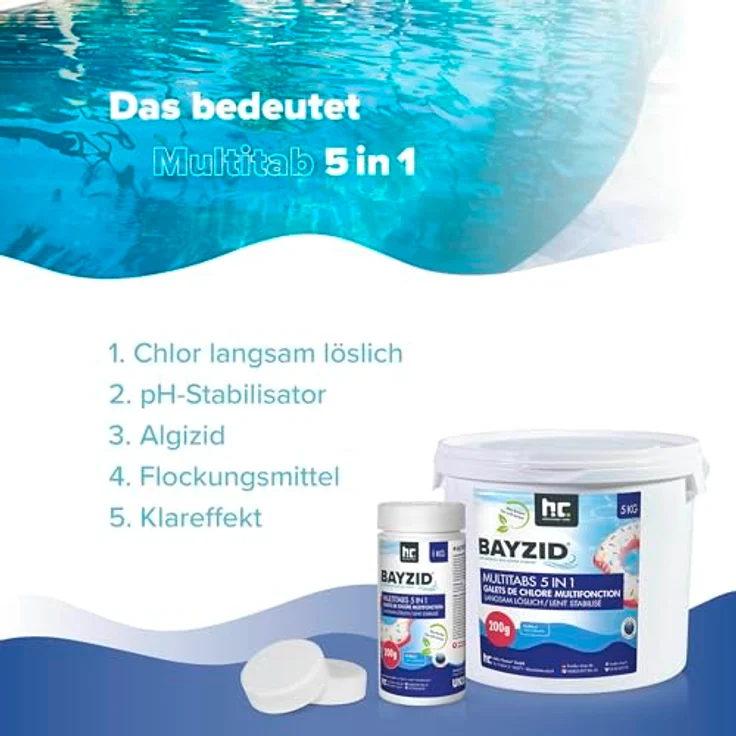 4 x 5 kg BAYZID Multitabs 200g 5in1 für Pools – Bild 5