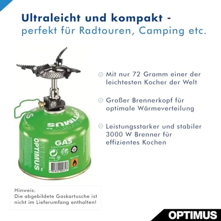 Optimus Crux Lite, Gaskocher mit 10.200 Watt Leistung, extrem leicht (72 g), optimale Wärmeverteilung – Bild 2