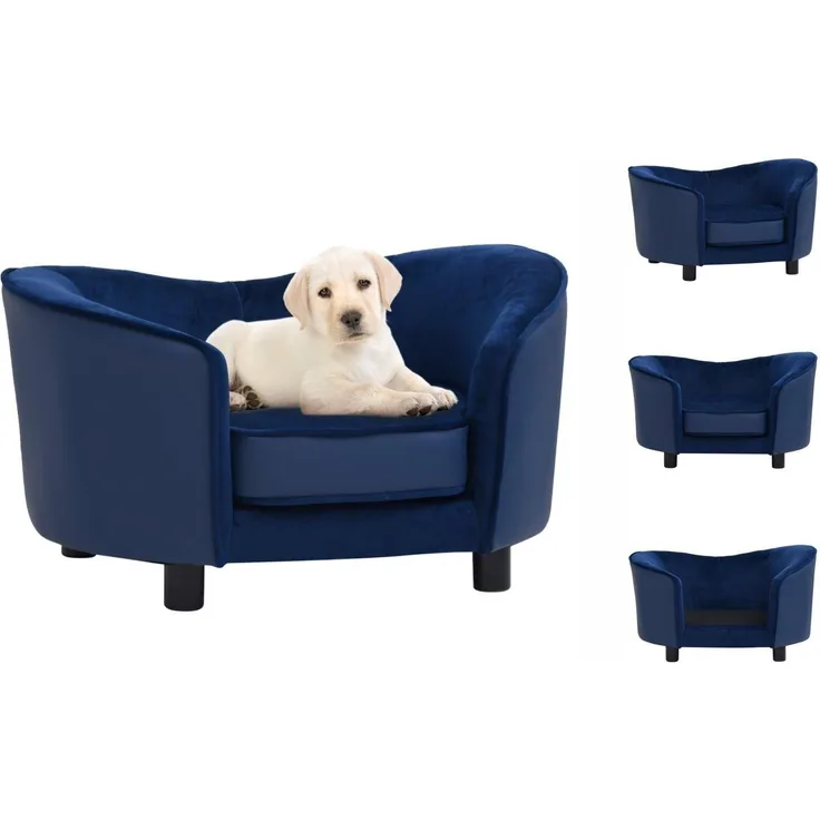 vidaXL Hundekorb Hundesofa Blau 69x49x40 cm Plüsch und Kunstleder, Stabiler Holzrahmen, rutschfeste Holzbeine, waschbarer Kissenbezug