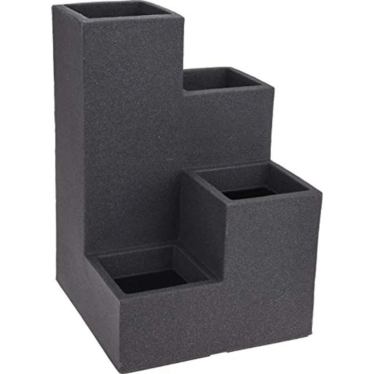 Spetebo 4er Blumentreppe in anthrazit - 60x40x40 cm - XXL Kunststoff Blumenkübel Pflanztrog eckig Pflanztopf Treppe Wendeltrepppe Blumentreppe - Preisvergleich