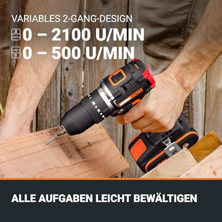 WORX Nitro WX355.9 Profi Akku Schlagbohrschrauber – bürstenloser Motor – 55Nm, Schlagzahl 33600/min, Leerlaufrehzahl 0-500/0-2100 U/min – leicht & kompakt – LED Licht – Bild 4
