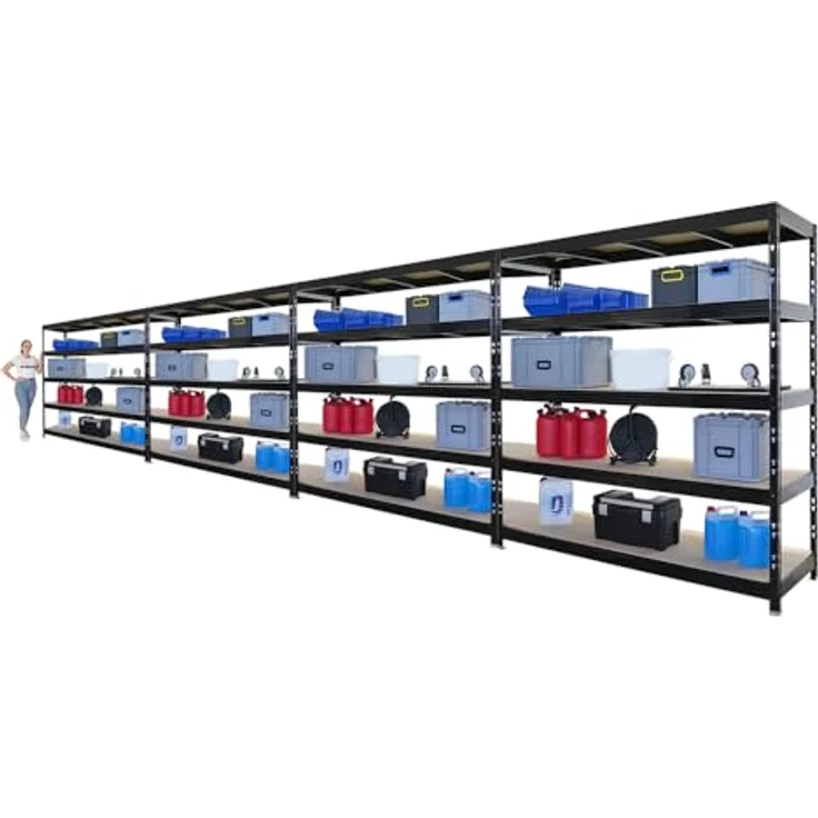 Proregal Schwerlastregal Mega Deal Profi RHINO, 200 x 200 x 60 cm, Traglast pro Boden 500 kg, 5 Böden, Steckmontage, schwarz – Bild 3