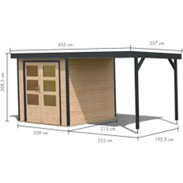 CHILLROI® Hybrid Gartenhaus Hollywood inkl. Fußboden optional mit Anbau Gartenlaube Geräteschuppen Gartenhütte (Naturbelassen mit Anbau) – Bild 2