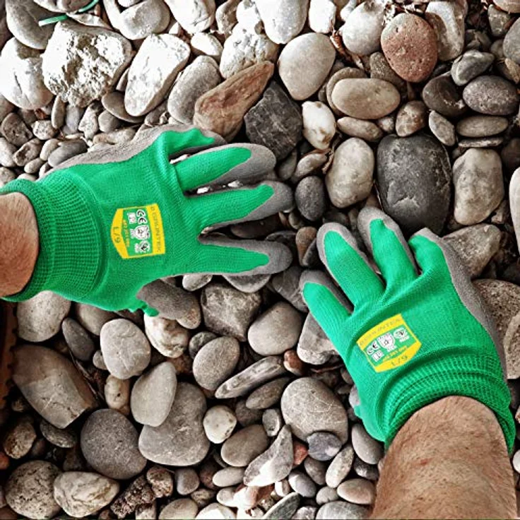 GRÜNTEK 5 Paar Gartenhandschuhe aus Polyesterfaser mit Latexbeschichtung, Gr. L/9, wasserabweisend und rutschfest, ideal für Garten- und Outdoor-Arbeiten, Unisex Design, schwarz – Bild 5