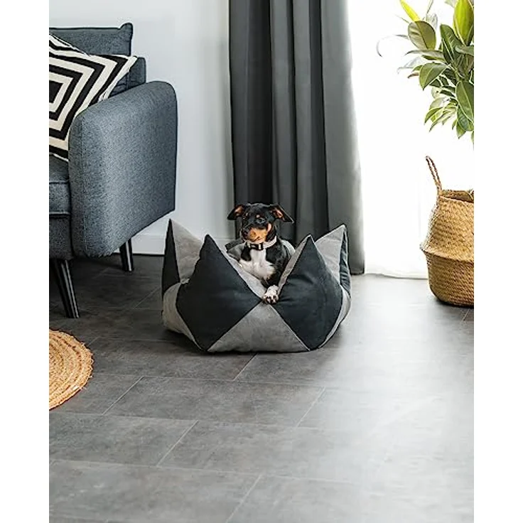 lionto Kronenkissen Sternenkissen Hundebett Katzenbett Haustierkissen, 60x35 cm grau/schwarz – Bild 2