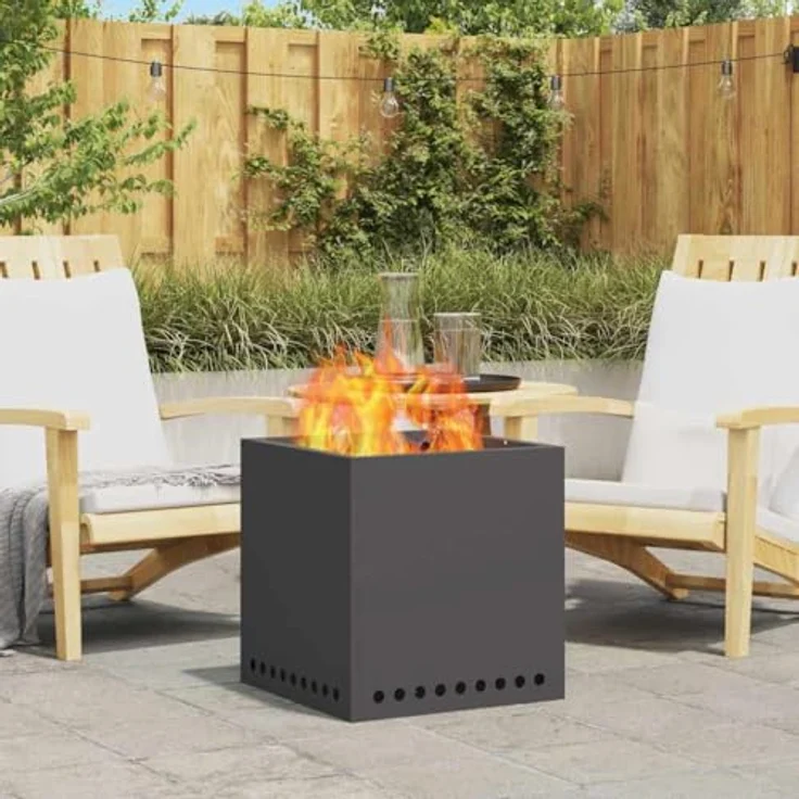 vidaXL Rauchfreier Feuerkorb, quadratisch, 48 x 48 x 50 cm, Stahl, tragbare Heizlösung für Garten und Terrasse, matte Oberfläche, effiziente Wärme – Bild 3