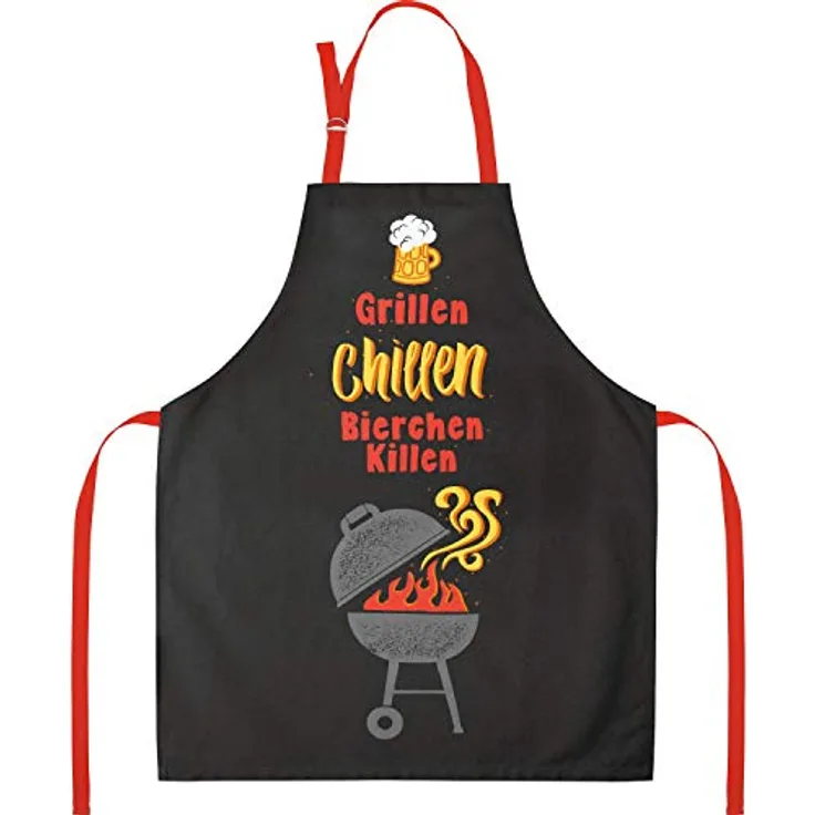 GRUSS & CO Küchenschürze mit Motiv "Grillen, Chillen" | Baumwolle, 60 cm x 45 cm, farbiger Motivdruck | Geschenk, Küche, Kochen, Grillen | 47102