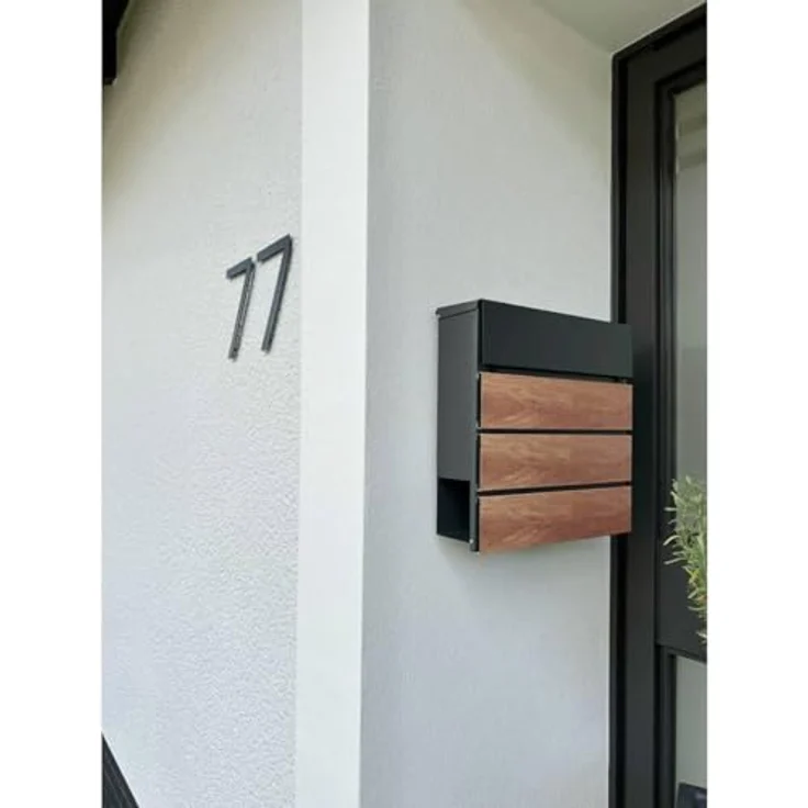 Metzler moderner Briefkasten Anton in Anthrazit und Holzoptik, mit integriertem Zeitungsfach – Bild 4