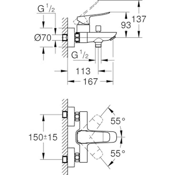 GROHE Dice, Badewannenarmatur chrom, Duscharmatur mit automatischer Umstellung Wanne/Brause, integriertes Rücklaufventil, inkl. Installationstool – Bild 2