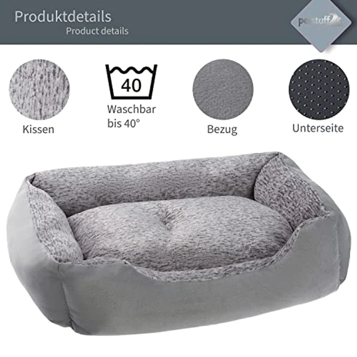 Petstuff Hundebett, Kissen herausnehmbar, flauschig, waschbar, Farb- u. Größenwahl, grau, S – Bild 5
