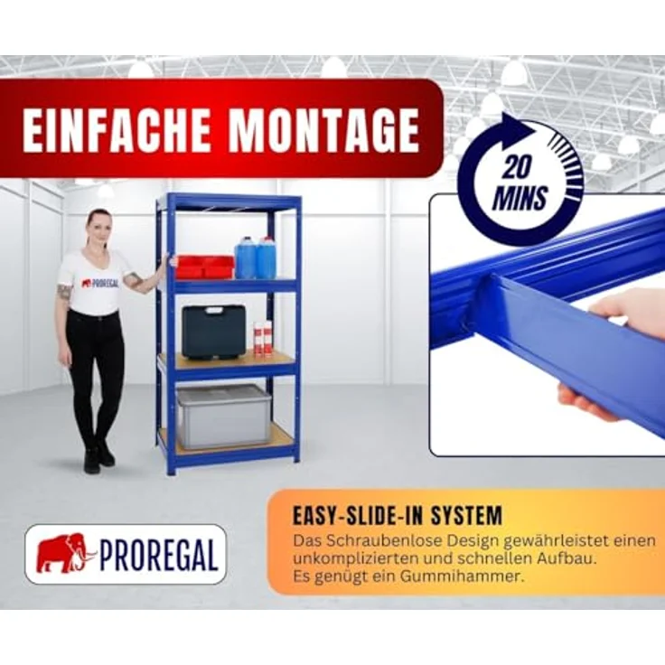 PROREGAL Schwerlastregal DINO, 180x90x60 cm, Fachlast 600 kg, Blau, mit verstellbaren MDF-Böden, ideal für Garage und Lager – Bild 5