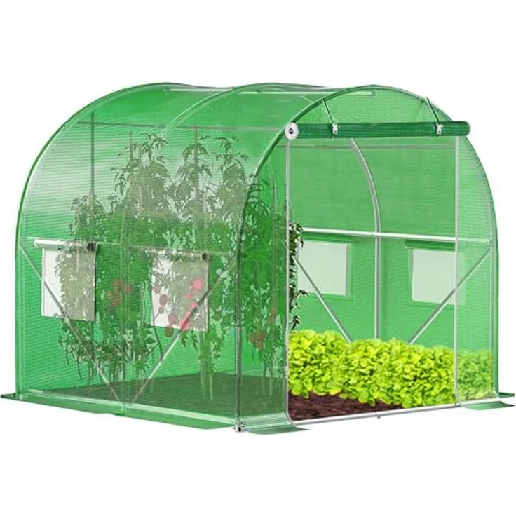 SPRINGOS Folientunnel Bogendach Fenster Gewächshaus 200 x 200 x 200 cm, UV-Schutz, Belüftungsfenster, grün – Bild 1