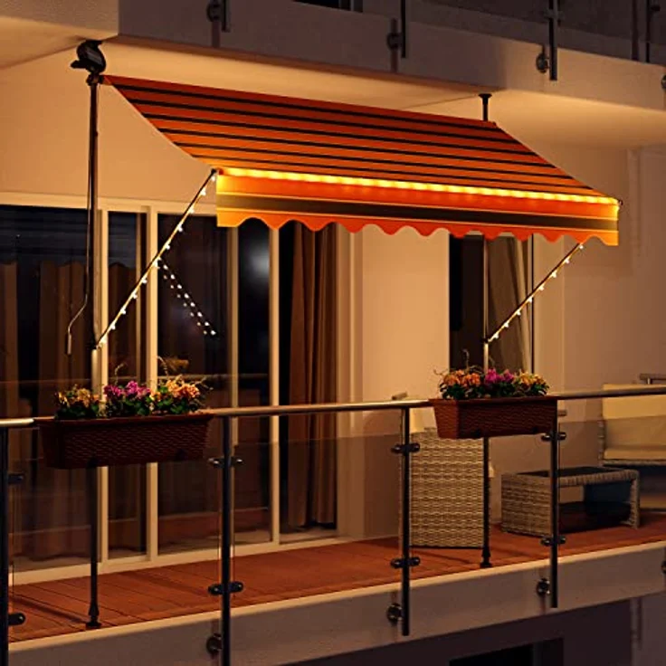 Swing & Harmonie Markise mit LED Beleuchtung - Gelenkarmmarkise - Sonnenschutz - Markisenabdeckung - Klemmmarkise für Balkon und Garten (350x150, schwarz/orange) – Bild 1