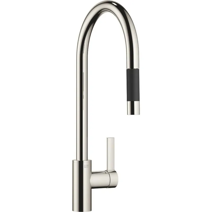 Dornbracht Küchenarmatur 33870875-08, Einhebelmischer mit Ausziehbrause, hochglänzend mit schwenkbarem Auslauf 360°, bleifrei